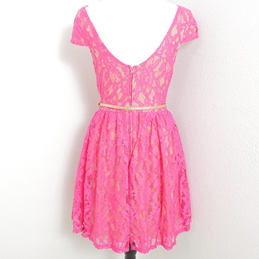 City Triangles Hot Pink Nude Lace Party Dress - Picture 11 of 14
